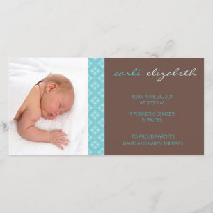 Sweet Floral Birth Announcement Photo Card-turq