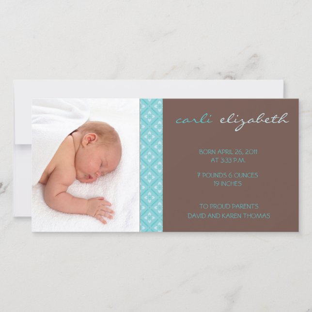 Sweet Floral Birth Announcement Photo Card-turq (Front)