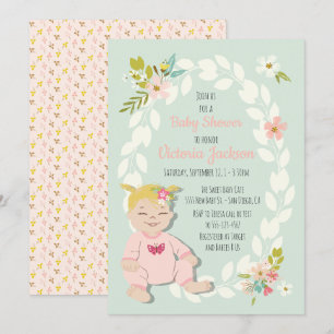 Sweet floral blonde baby shower invitations