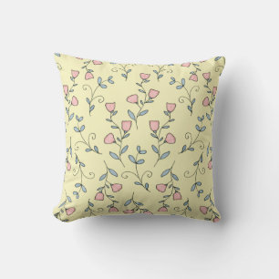 Sweet Floral Boho Blush Pink Lavender on Yellow Cushion
