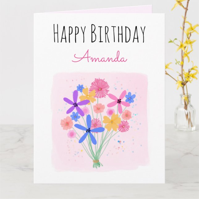 Sweet Floral Bouquet Birthday Card (Yellow Flower)