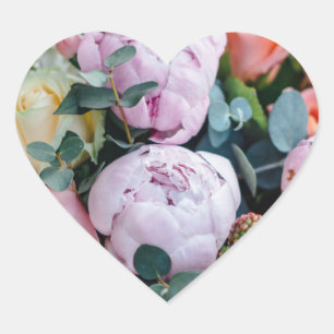 Sweet Floral Bouquet Heart Shaped Label