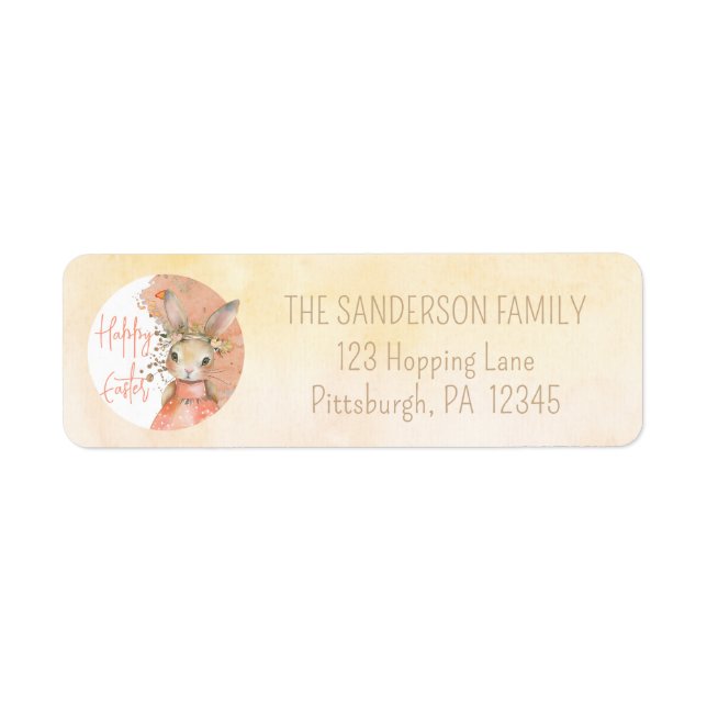 Sweet Floral Bunny Happy Easter Return Address (Front)