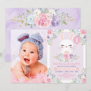 Sweet Floral Bunny Rabbit Girl Birthday Party Invitation
