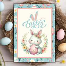 Sweet Floral Bunny With Egg Happy Easter Custom
