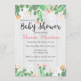 Sweet Floral Cactus Baby Shower Invitation
