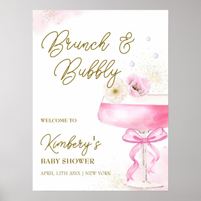 Sweet Floral Champagne Brunch Baby Shower Welcome  Poster (Front)