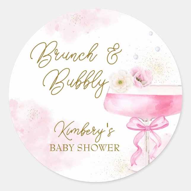Sweet Floral Champagne Brunch Bubbly Baby Shower  Classic Round Sticker (Front)
