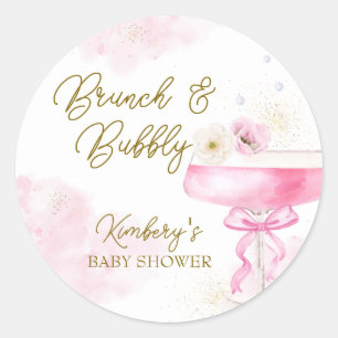 Sweet Floral Champagne Brunch Bubbly Baby Shower Classic Round Sticker