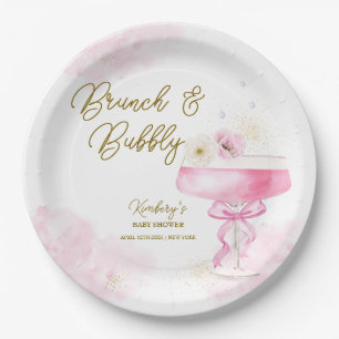 Sweet Floral Champagne Brunch Bubbly Baby Shower  Paper Plate