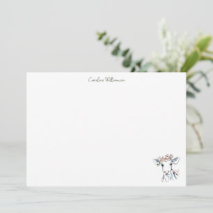 Sweet Floral Cow Calf Name Personalized Stationery Card