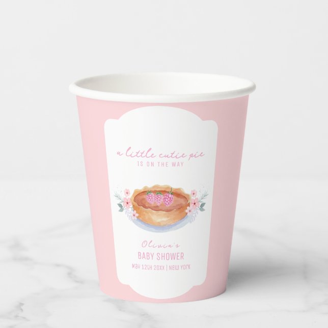 Sweet Floral Cutie Pie Raspberry Baby Shower Paper Cups (Front)
