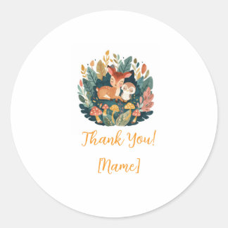 Sweet Floral Fawn Personalised Girl Birthday Favou Classic Round Sticker