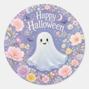 Sweet Floral Ghost Halloween Charm Classic Round Sticker