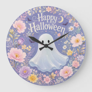 Sweet Floral Ghost Halloween Charm Large Clock