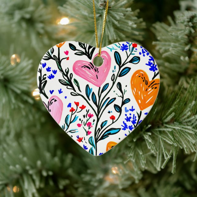 Sweet Floral Heart  Ceramic Tree Decoration (Tree)