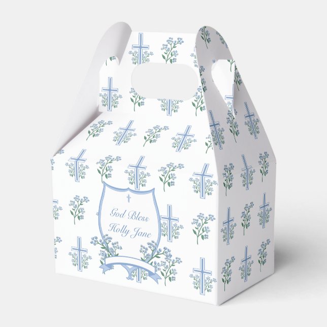Sweet Floral Holy Baptism First Communion Crest Favour Box (Front Side)