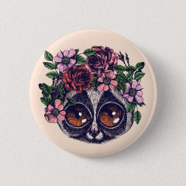 Sweet Floral Lemur 6 Cm Round Badge (Front)