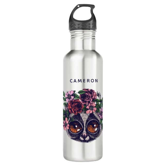Sweet Floral Lemur | Add Your Name 710 Ml Water Bottle (Front)