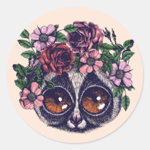 Sweet Floral Lemur Classic Round Sticker