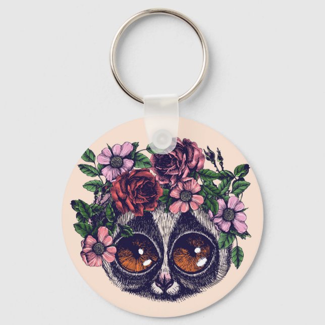 Sweet Floral Lemur Key Ring (Front)
