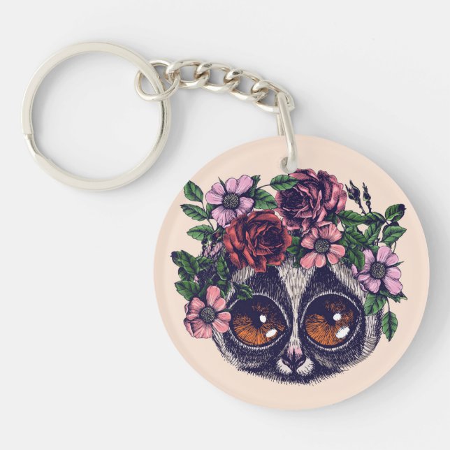 Sweet Floral Lemur Key Ring (Front)