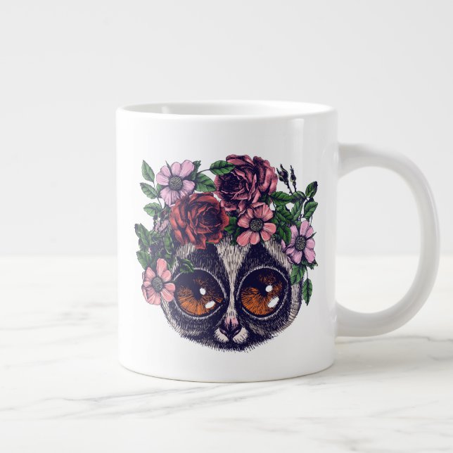 Sweet Floral Lemur Large Coffee Mug (Right)