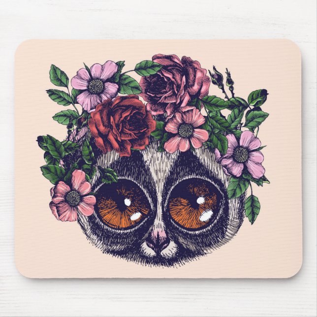 Sweet Floral Lemur Mouse Mat (Front)