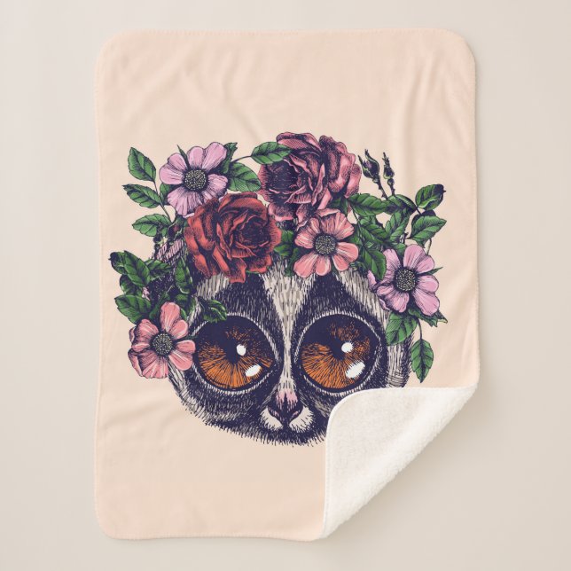 Sweet Floral Lemur Sherpa Blanket (Front)
