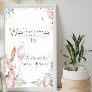 sweet floral  little bunny baby shower  poster