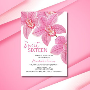 Sweet Floral Pink Orchid 16th Birthday Invitation