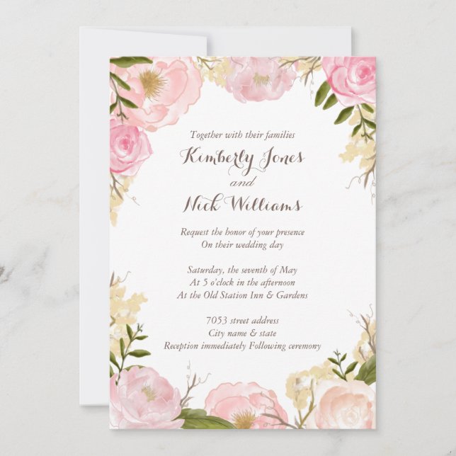 Sweet Floral Rose Wreath Wedding Invitation (Front)