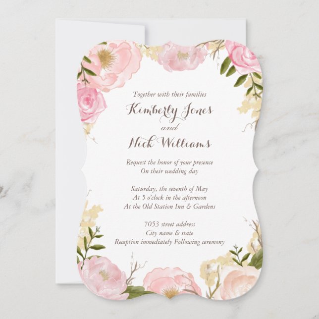 Sweet Floral Rose Wreath Wedding Invite (Front)