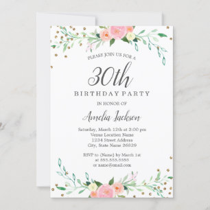 Sweet Floral Sparkle Confetti 30th Birthday Party Invitation
