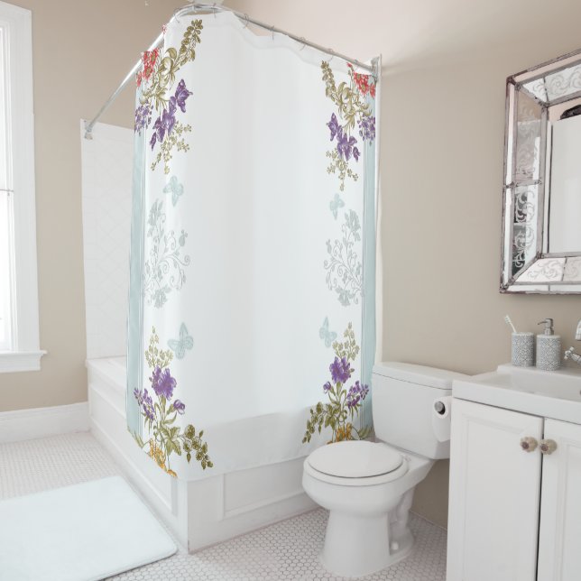Sweet Floral Stems Shower Curtain (In Situ)