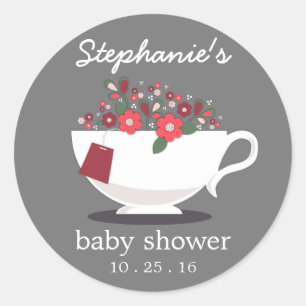 Sweet Floral Teacup Tea Party Baby Shower Classic Round Sticker
