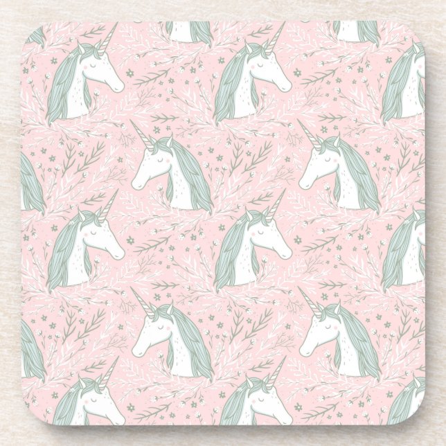 Sweet Floral Unicorn Pattern Coaster (Front)