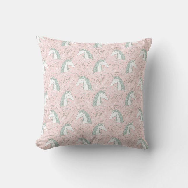 Sweet Floral Unicorn Pattern Cushion (Front)