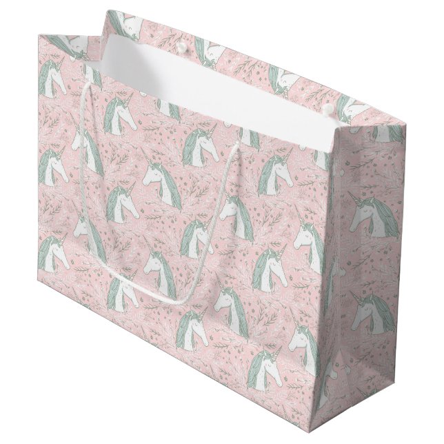 Sweet Floral Unicorn Pattern Large Gift Bag (Front Angled)