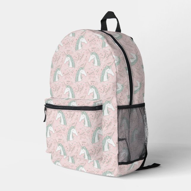 Sweet Floral Unicorn Pattern Printed Backpack (Back Corner Right)