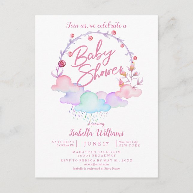 Sweet Floral Watercolor Baby Shower Invitation (Front)