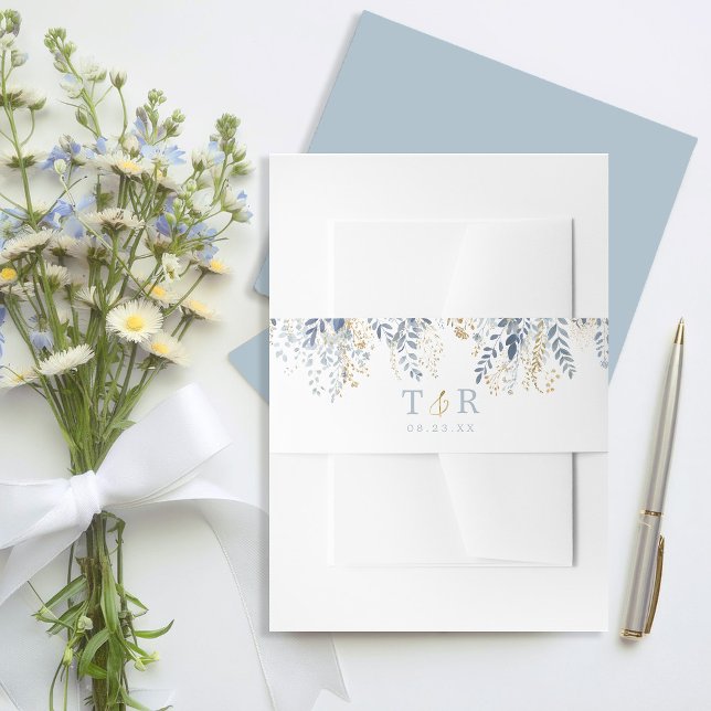 Sweet Floral Wedding Border Blue ID1045 Invitation Belly Band (Creator Uploaded)