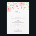 Sweet Floral Wedding Menu Card in Pink & Green<br><div class="desc">Sweet Floral Wedding Menu Card. Featuring watercolor pink flowers and a heart and sweet,  simple wording.</div>
