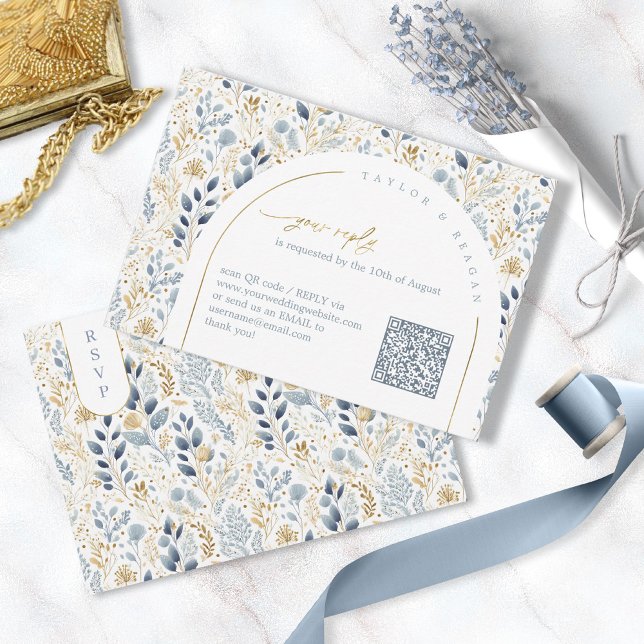 Sweet Floral Wedding Pattern QR Code ID1045 RSVP Card (Creator Uploaded)