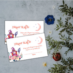 Sweet Floral Witch Diaper Raffle Baby Shower Enclosure Card
