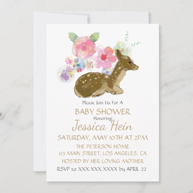 Sweet Floral Woodland Boho Baby Shower Invitation (Front)