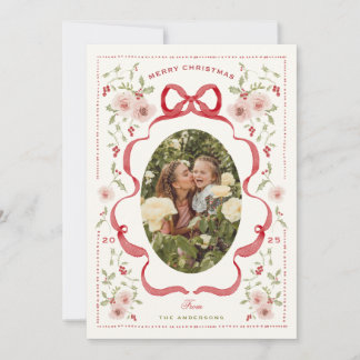 Sweet Floral Wreath Painted Christmas Photo Card