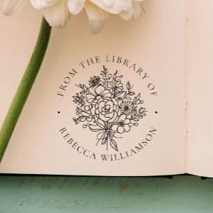 Sweet Florals   Modern 'From the Library of' Book Rubber Stamp