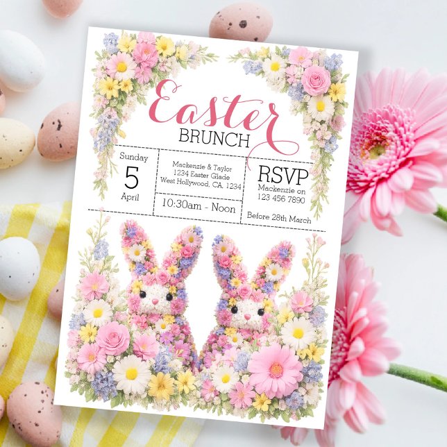 Sweet Flower Bunny Rabbit Easter Egg Hunt Brunch Invitation (Sweet Flower Bunny Rabbit Easter Egg Hunt Brunch Invitation by Ricaso. Bruch with family and friends)