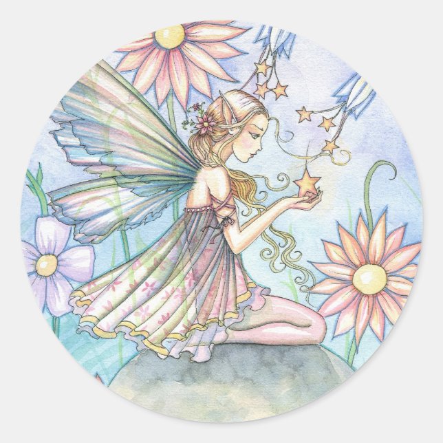Sweet Flower Fairy Art by Molly Harrison Classic Round Sticker (Front)